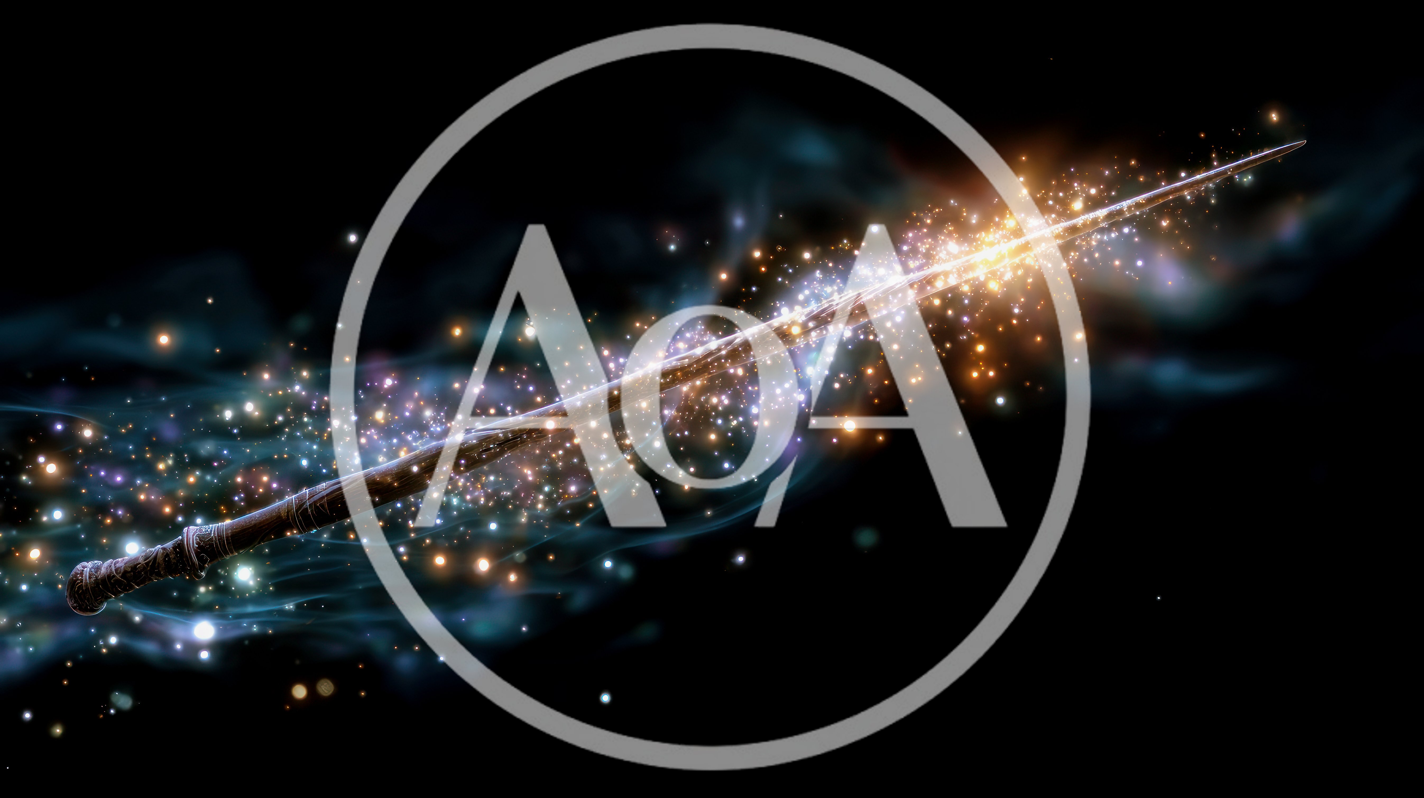 Magic Wand Casting Glowing Particles In Dark Space