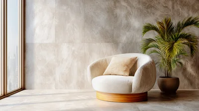 Modern Minimalist Living Room With Round Armchair