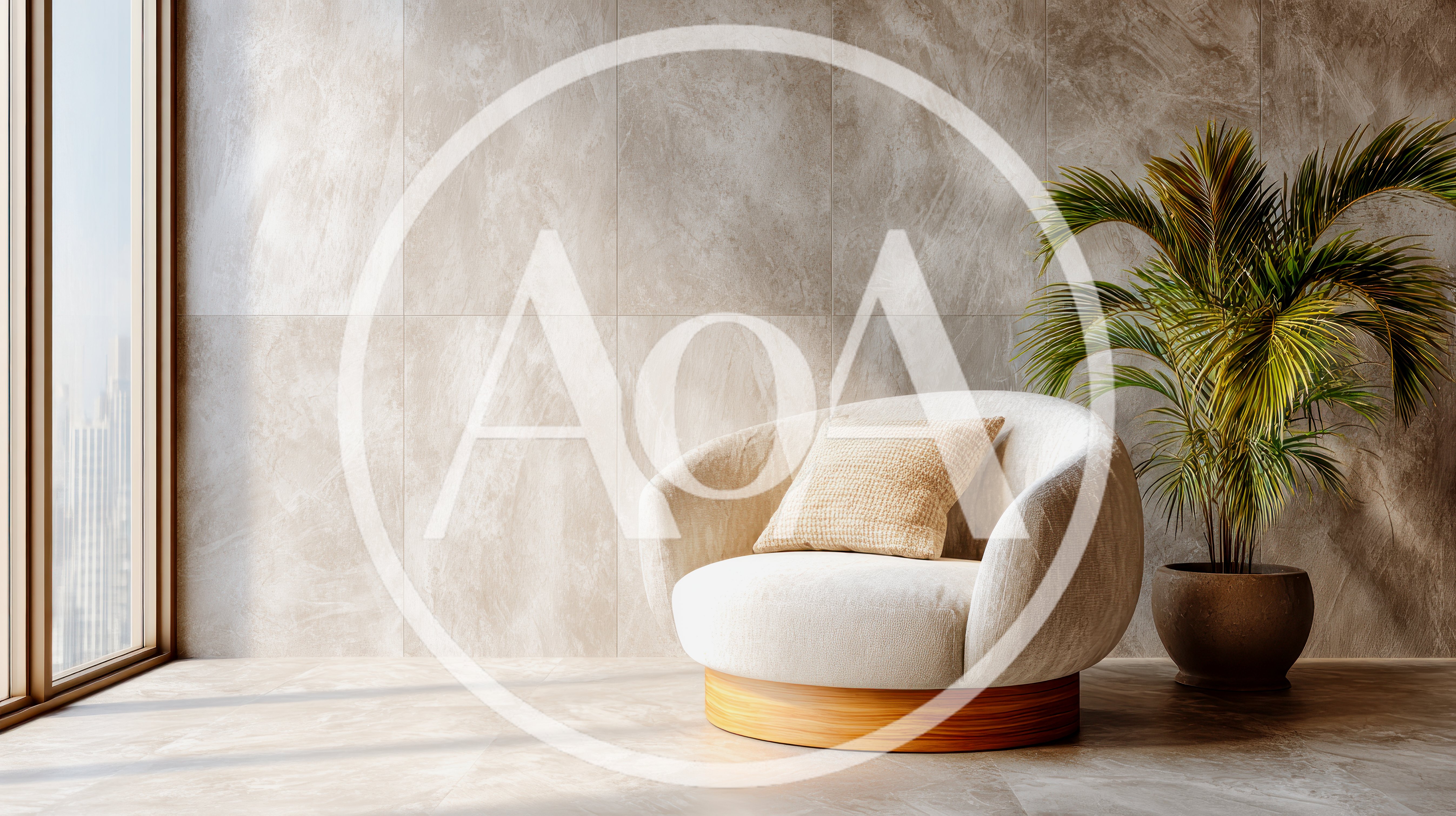 Modern Minimalist Living Room With Round Armchair