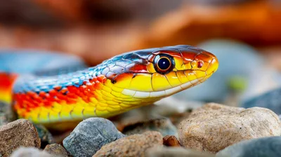 Close Up Portrait Of A Colorful Painted Snake