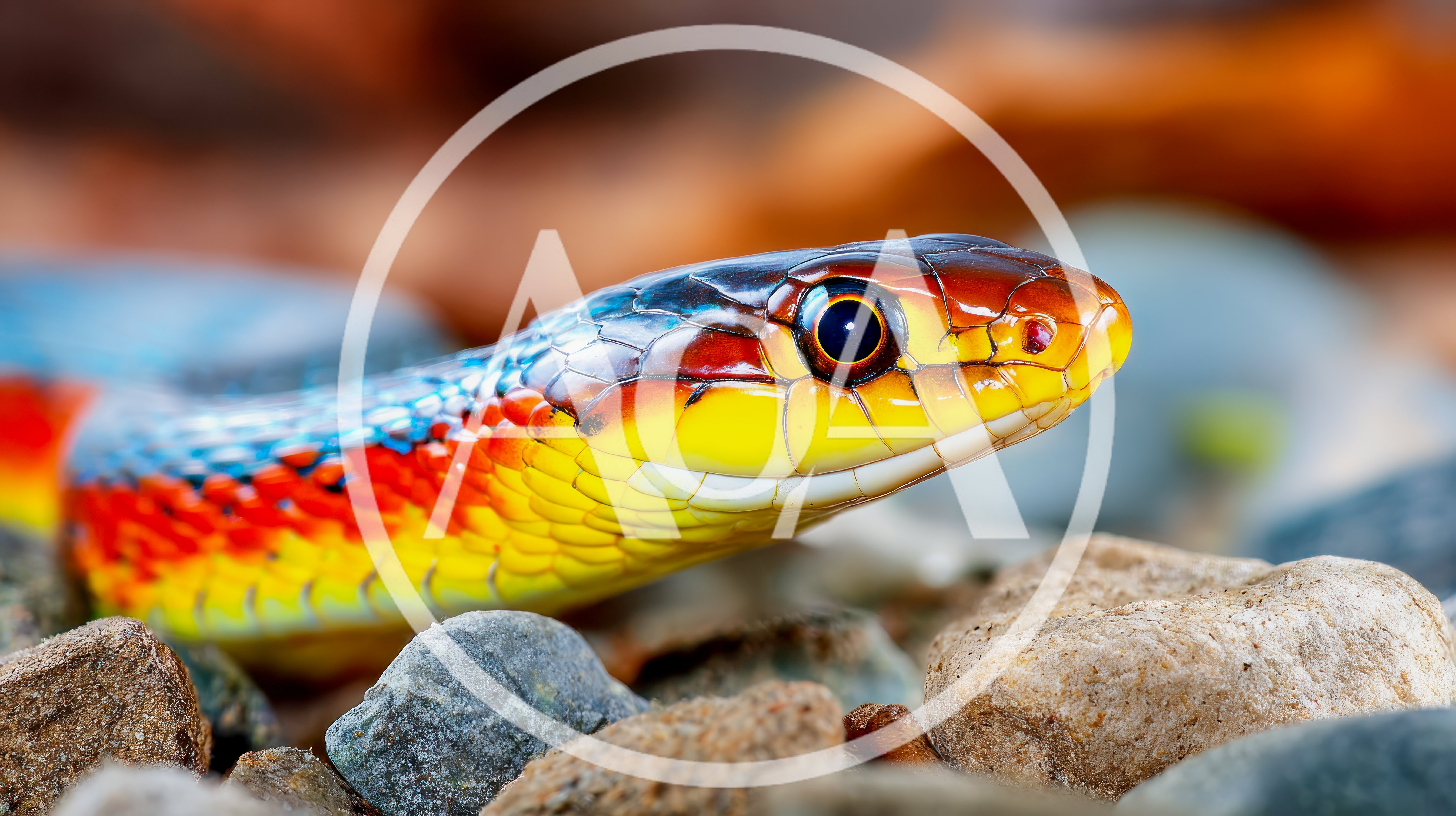 Close Up Portrait Of A Colorful Painted Snake