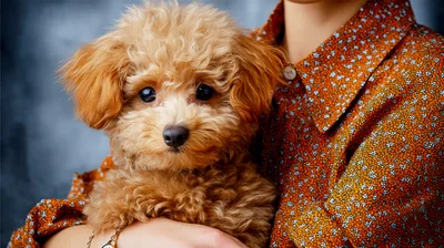 Person Holding A Fluffy Brown Toy Poodle Puppy
