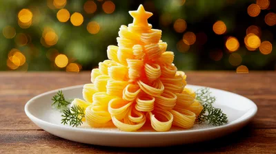 Christmas Tree Made Of Pasta On A Plate