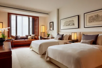 Modern Luxury Hotel Room With Two Twin Beds
