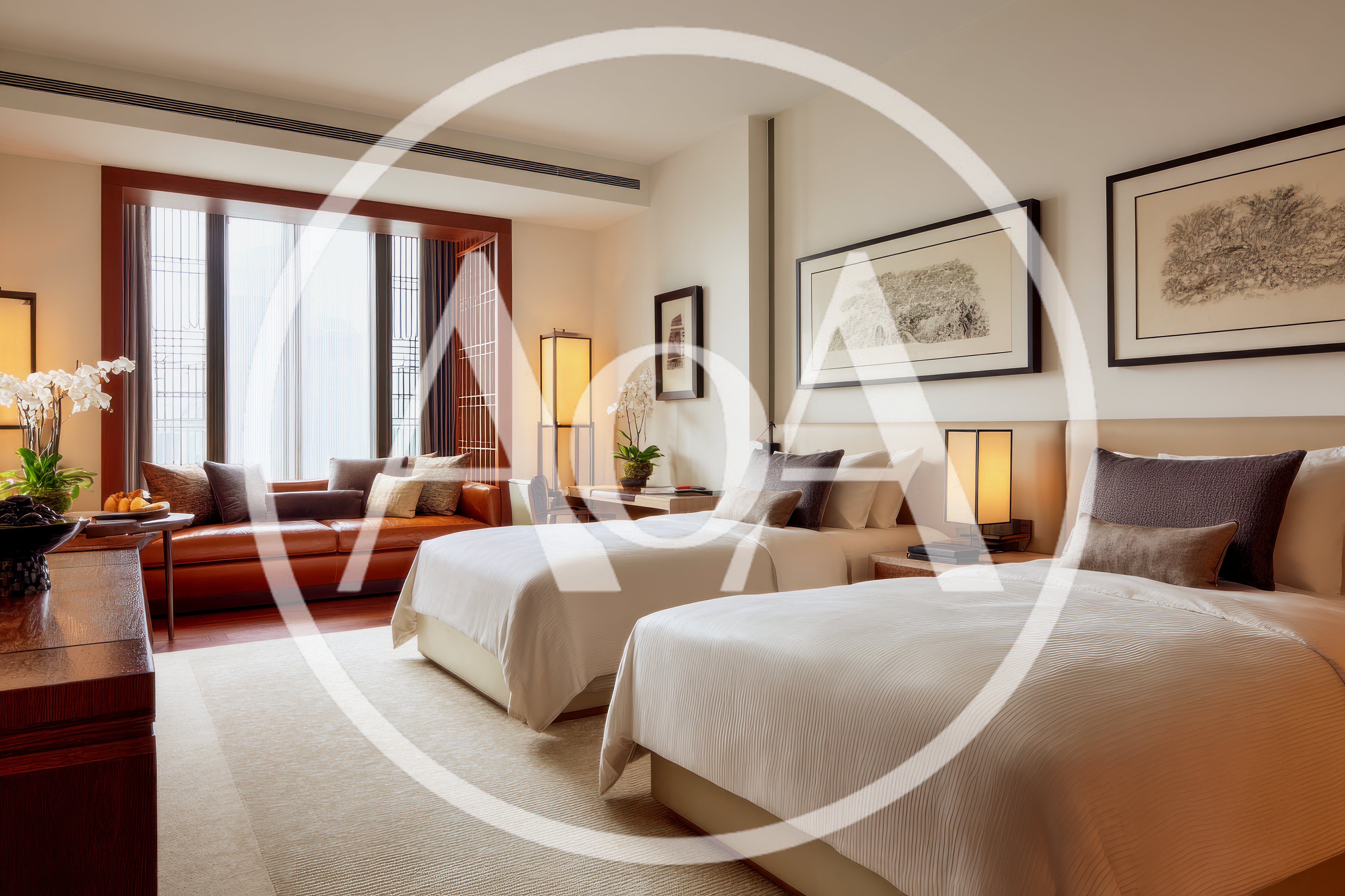 Modern Luxury Hotel Room With Two Twin Beds