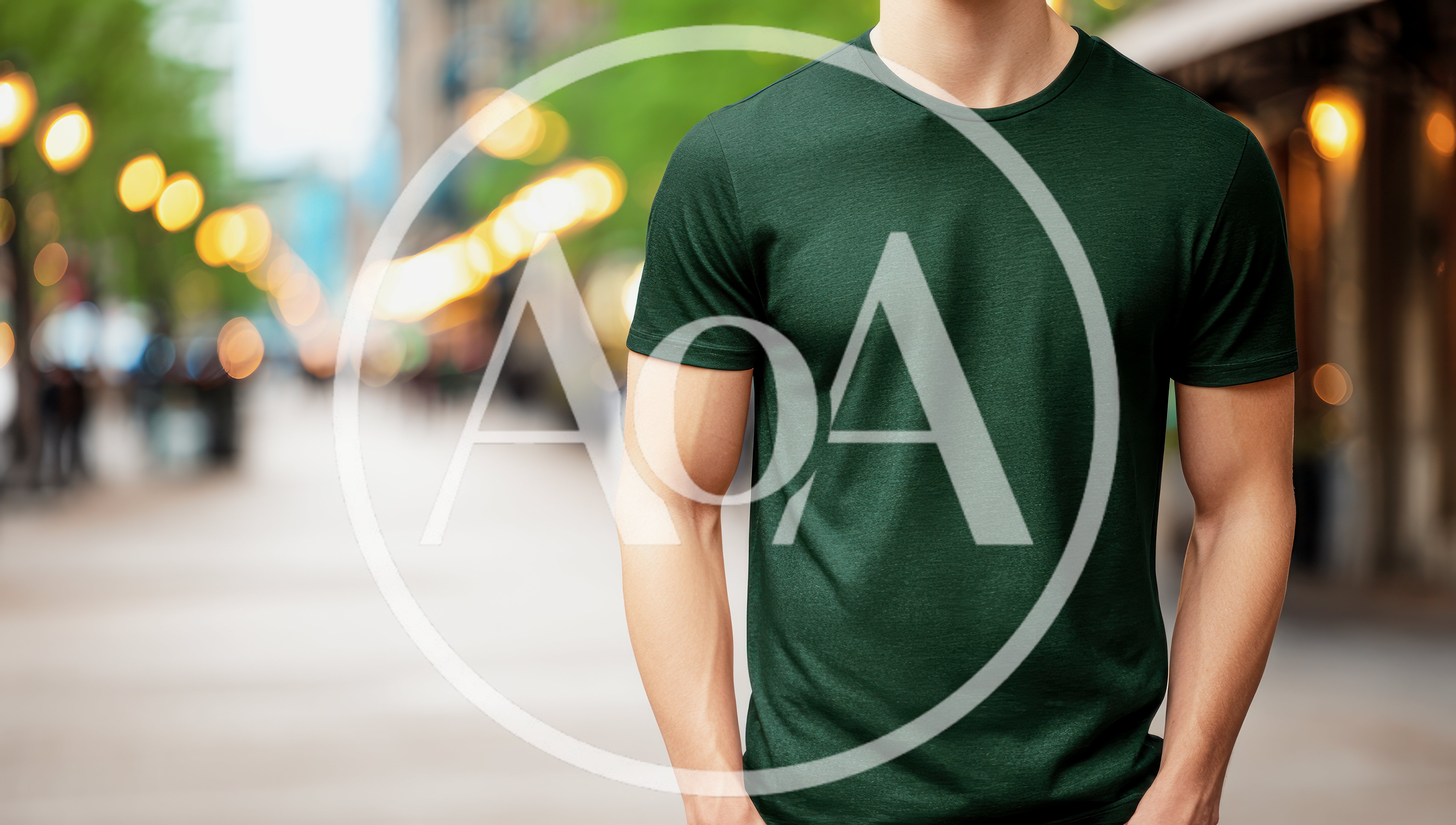 Man Wearing Plain Dark Green T-Shirt Outdoors