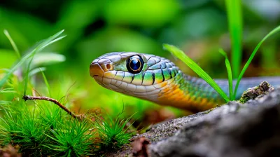 Close Up Of A Colorful Garter Snake In Nature