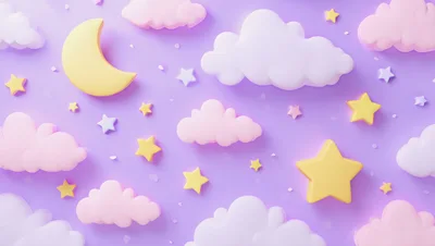 3D Rendered Cute Pastel Night Sky Background