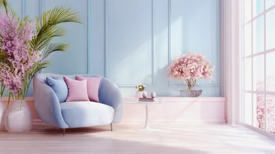 Modern Living Room Interior With Pastel Furniture