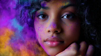 Portrait Of A Young Woman With Holi Color Powder