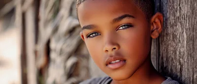 Portrait Of A Young Boy With Striking Blue Eyes