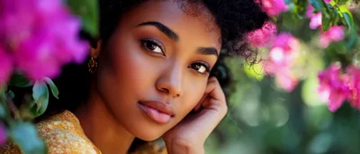 Portrait Of A Beautiful Young Woman Among Flowers