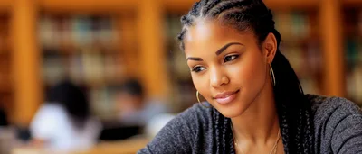 Young Woman Studying In A Library Setting