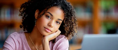 Young Woman Studying With Laptop In Library
