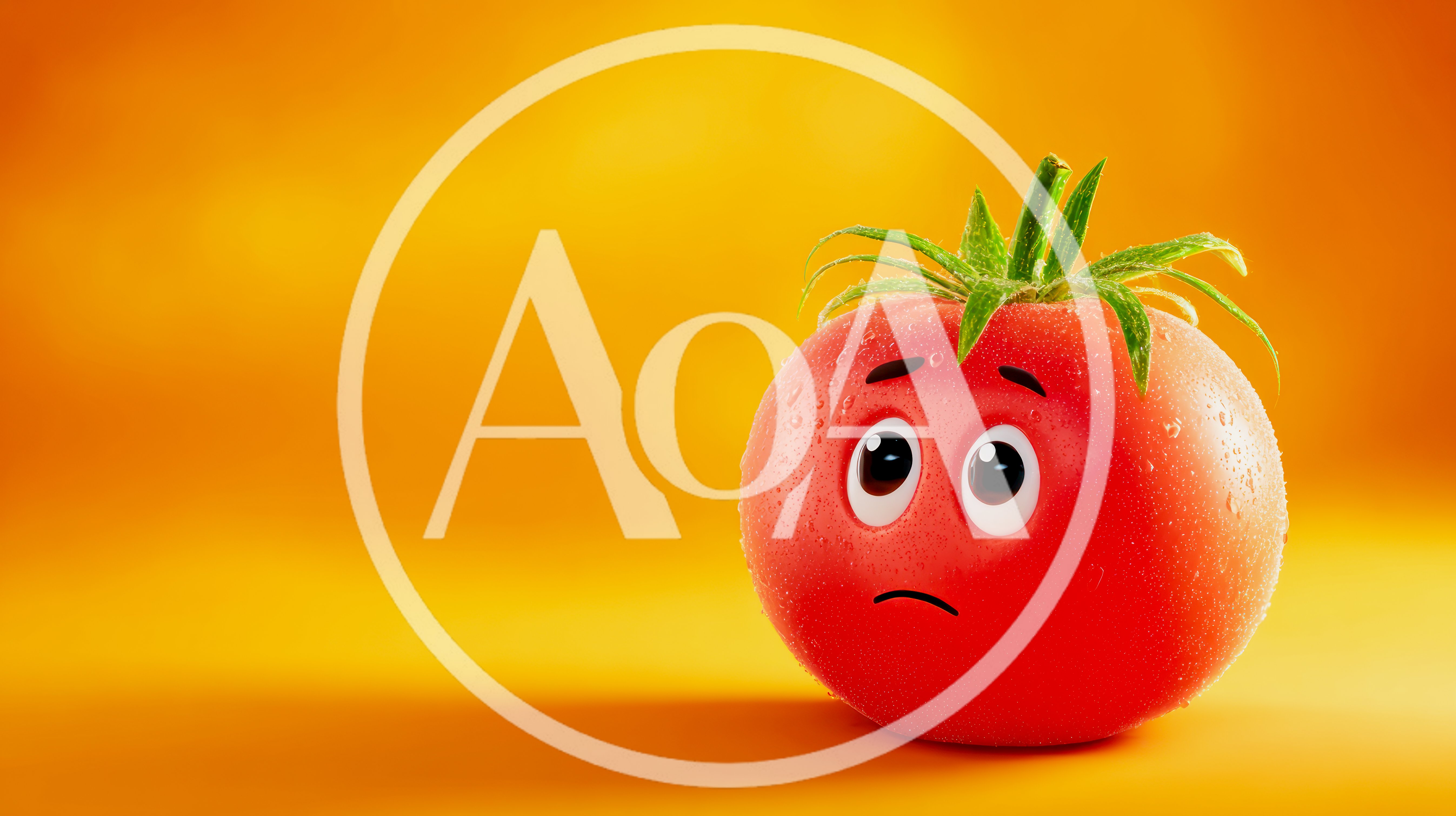 Sad Cartoon Tomato Character With Water Droplets