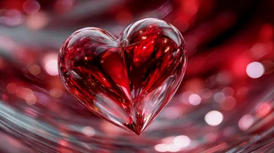Glass Heart Sculpture With Red Bokeh Background