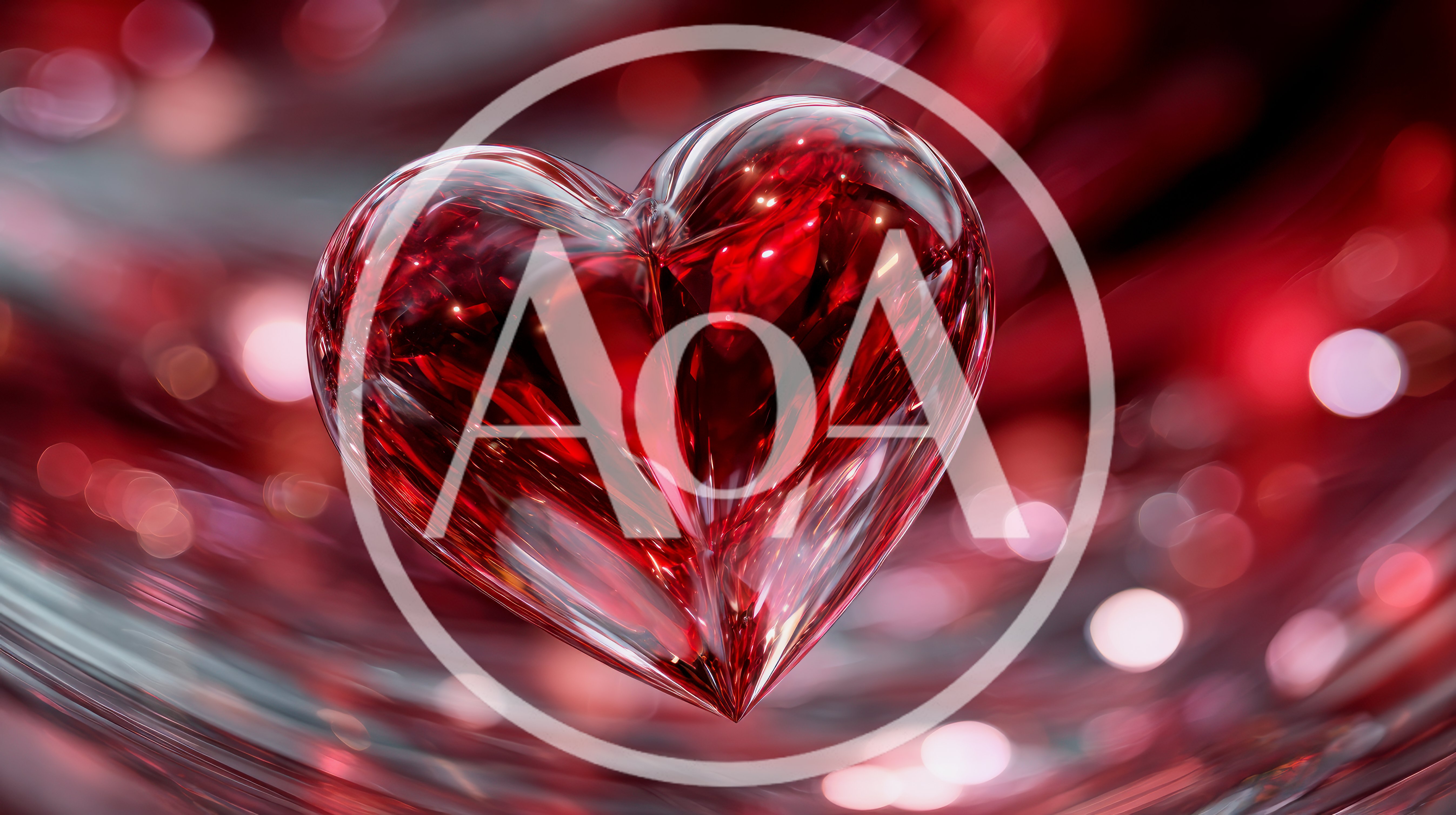 Glass Heart Sculpture With Red Bokeh Background