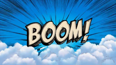 Comic Book Style Boom Explosion Graphic With Clouds