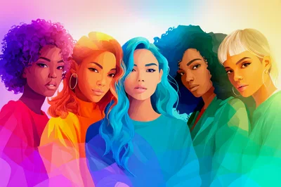 Diverse Group Of Women With Colorful Hair Styles