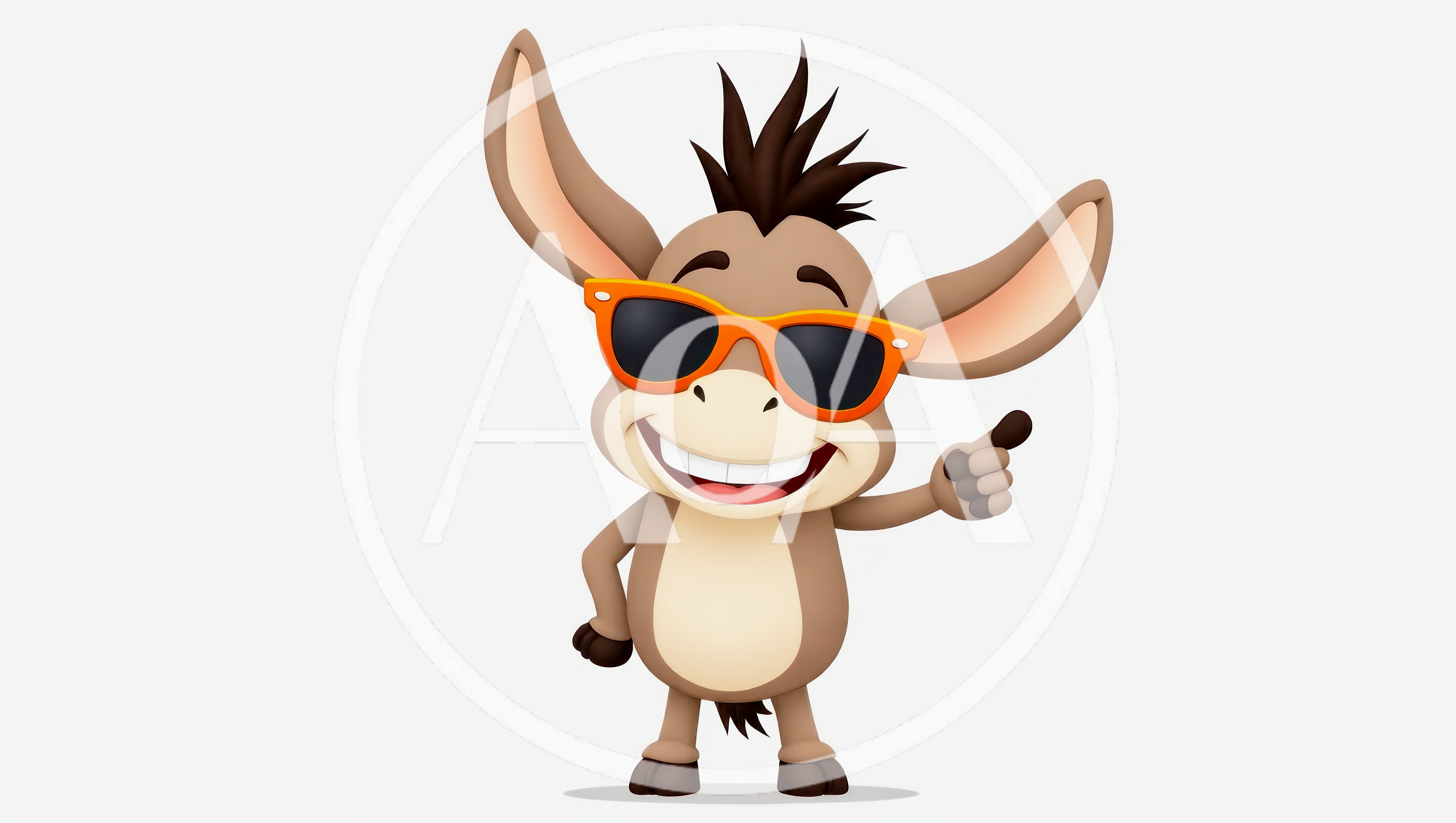 Cartoon Donkey Character Wearing Orange Sunglasses Pointing