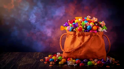 Orange Trick Or Treat Bag Filled With Assorted Candy