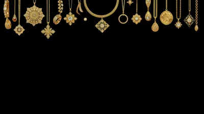Collection Of Ornate Gold Jewelry Pendants On Black Background