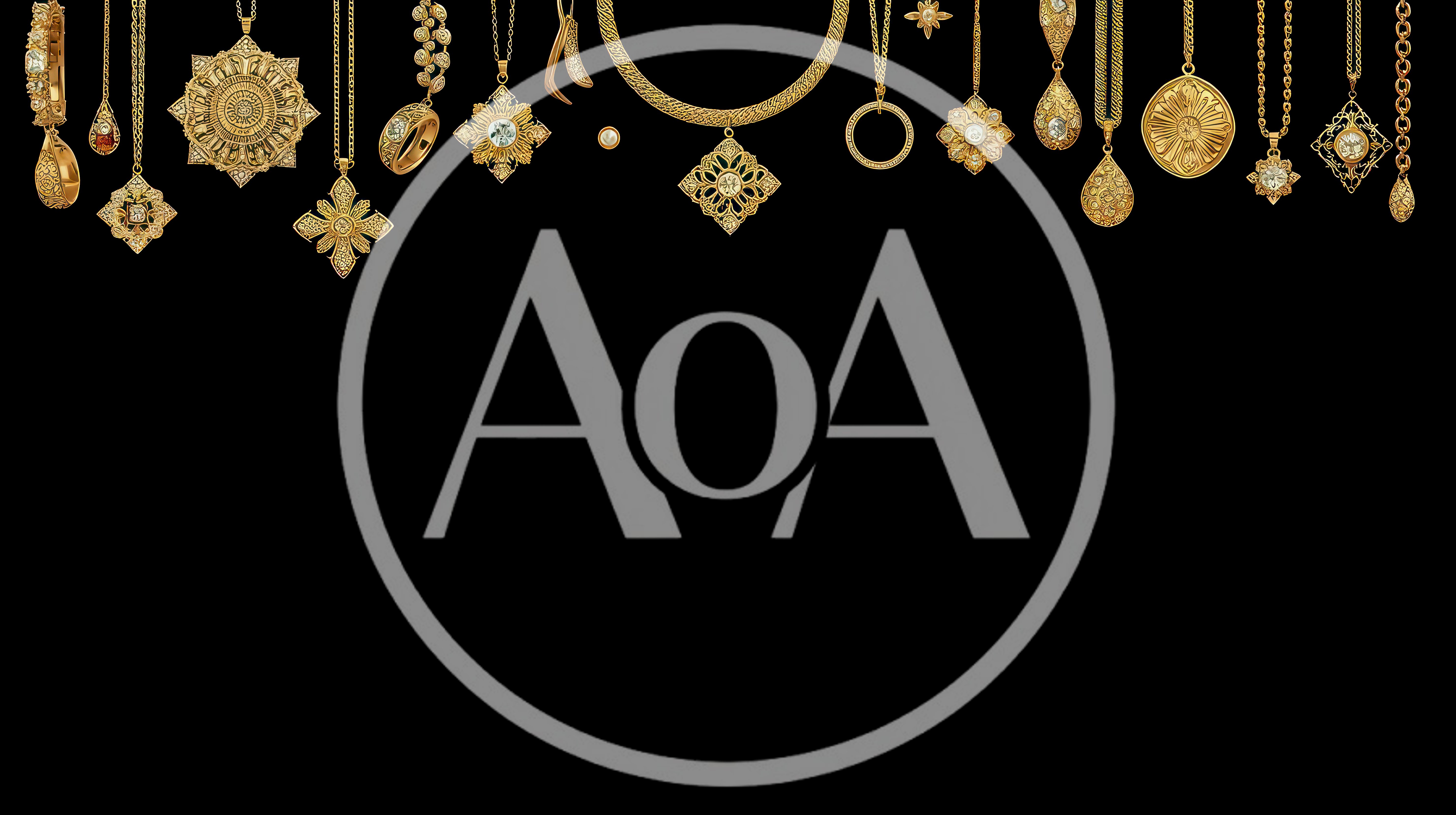 Collection Of Ornate Gold Jewelry Pendants On Black Background