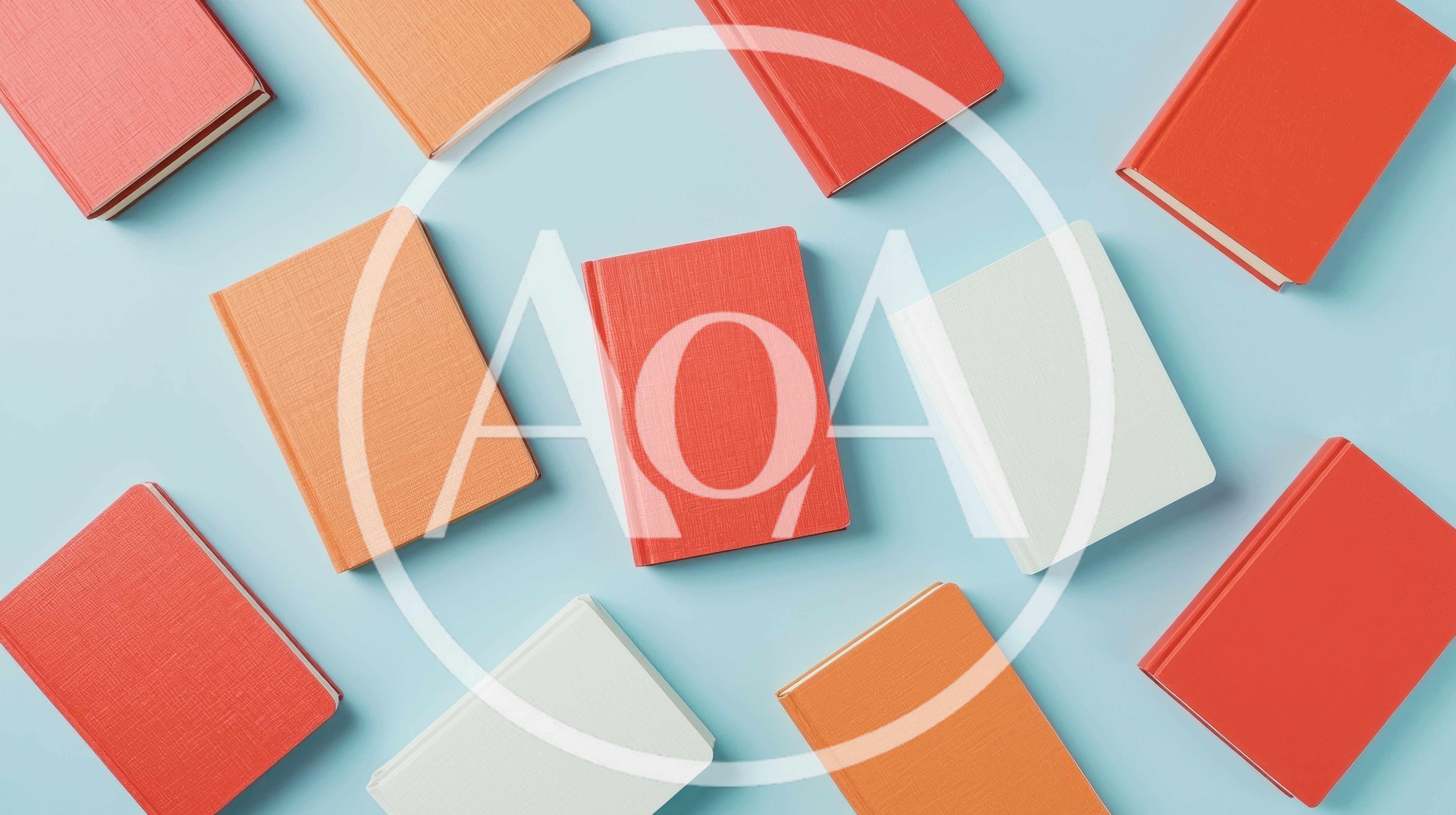 Flat Lay Of Colorful Hardcover Books On Blue Background