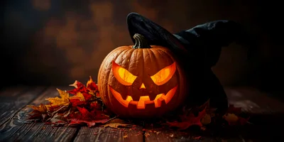 Jack O Lantern Pumpkin With Witch Hat
