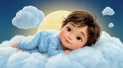 Cute Baby Resting On A Fluffy Cloud