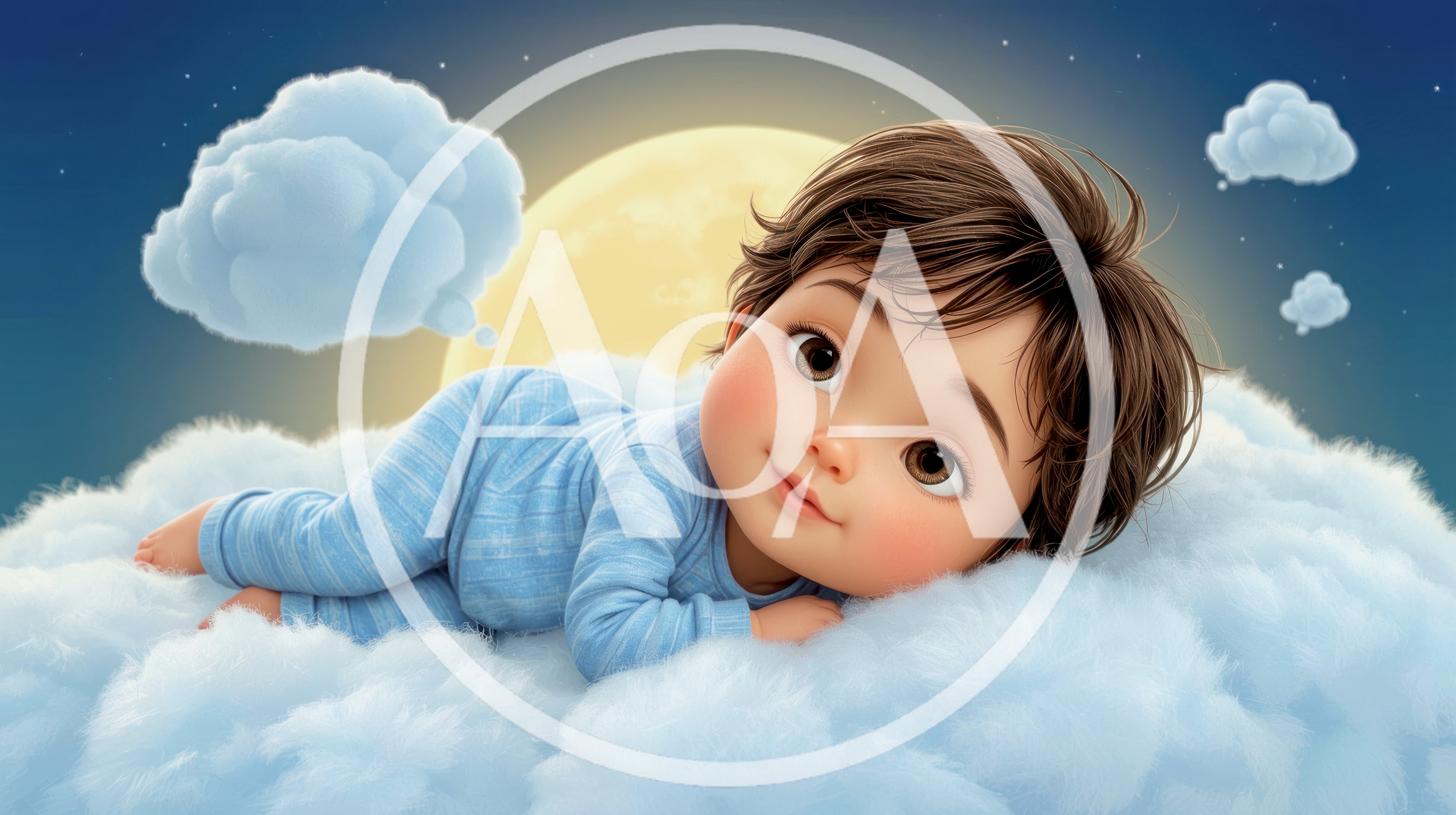 Cute Baby Resting On A Fluffy Cloud