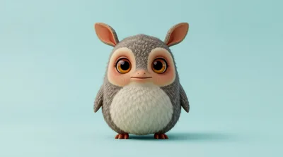 Cute Fluffy Cartoon Creature Standing On Blue Background