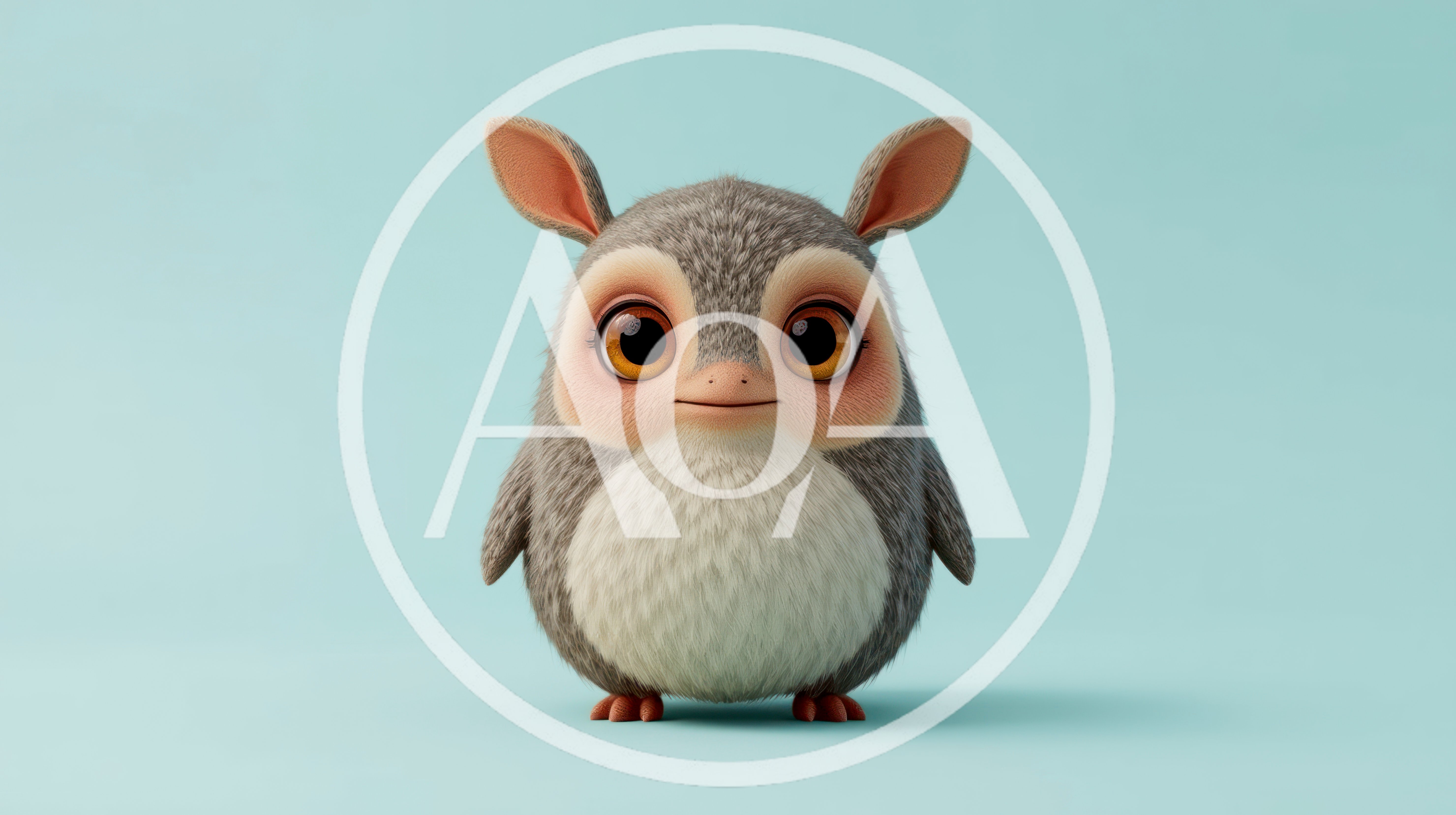 Cute Fluffy Cartoon Creature Standing On Blue Background