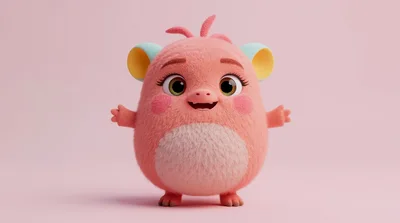 Cute Pink Furry Monster Character Standing