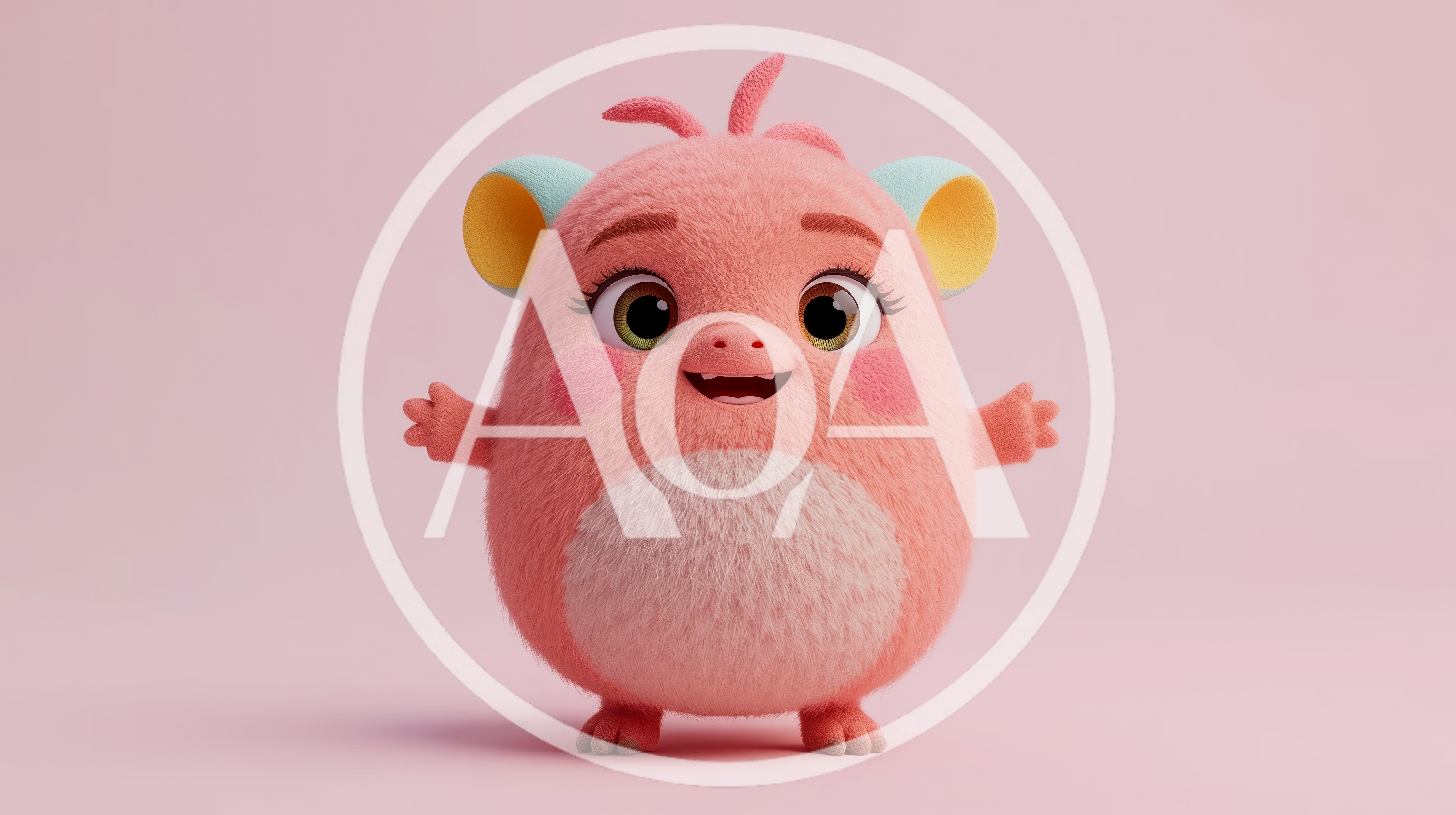Cute Pink Furry Monster Character Standing