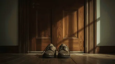Pair Of Brown Leather Shoes On Wooden Floor