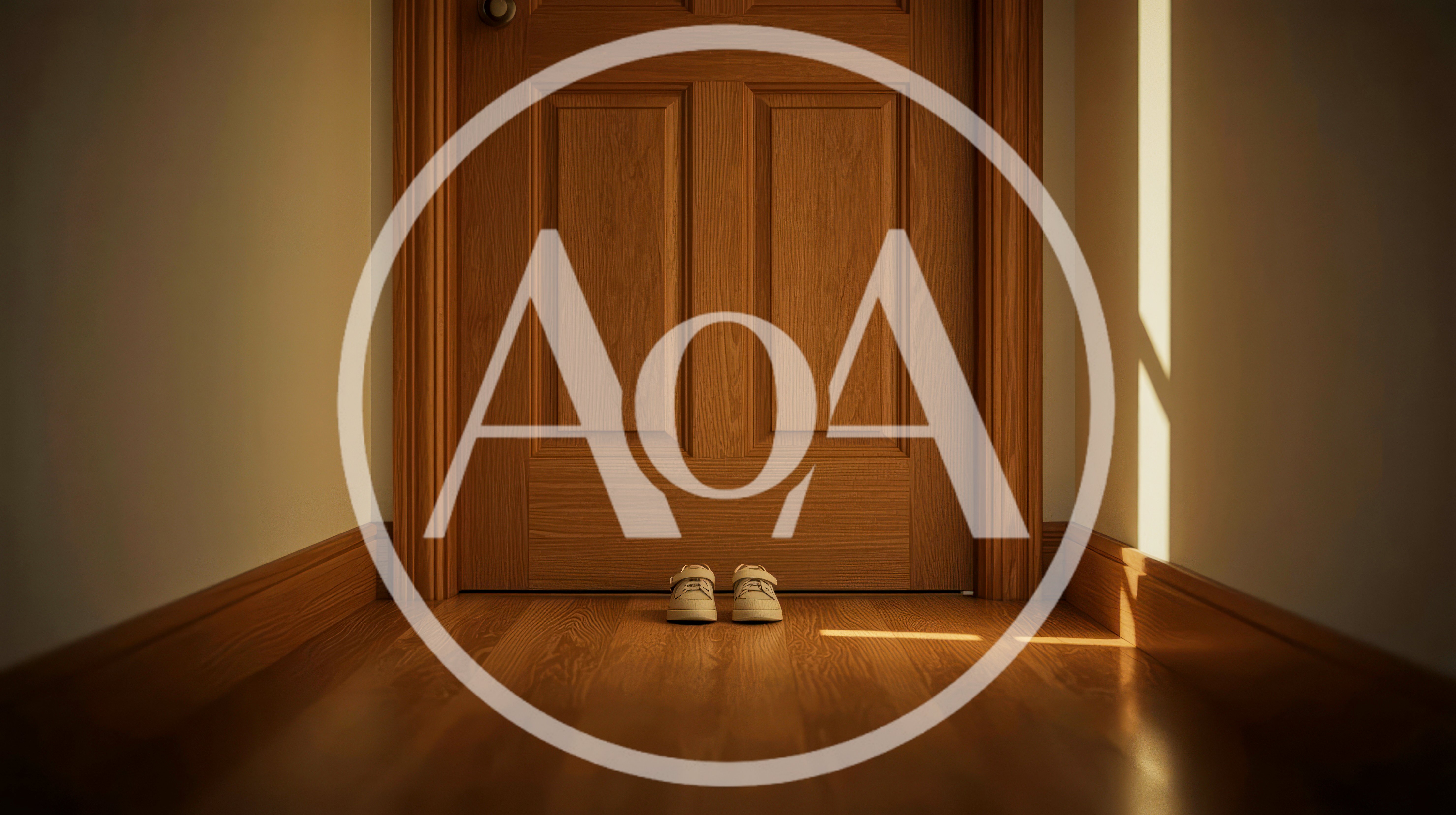 Pair Of Small Shoes In Front Of Wooden Door