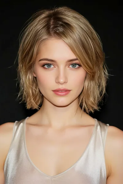 Portrait Of A Young Woman With Blonde Bob Haircut