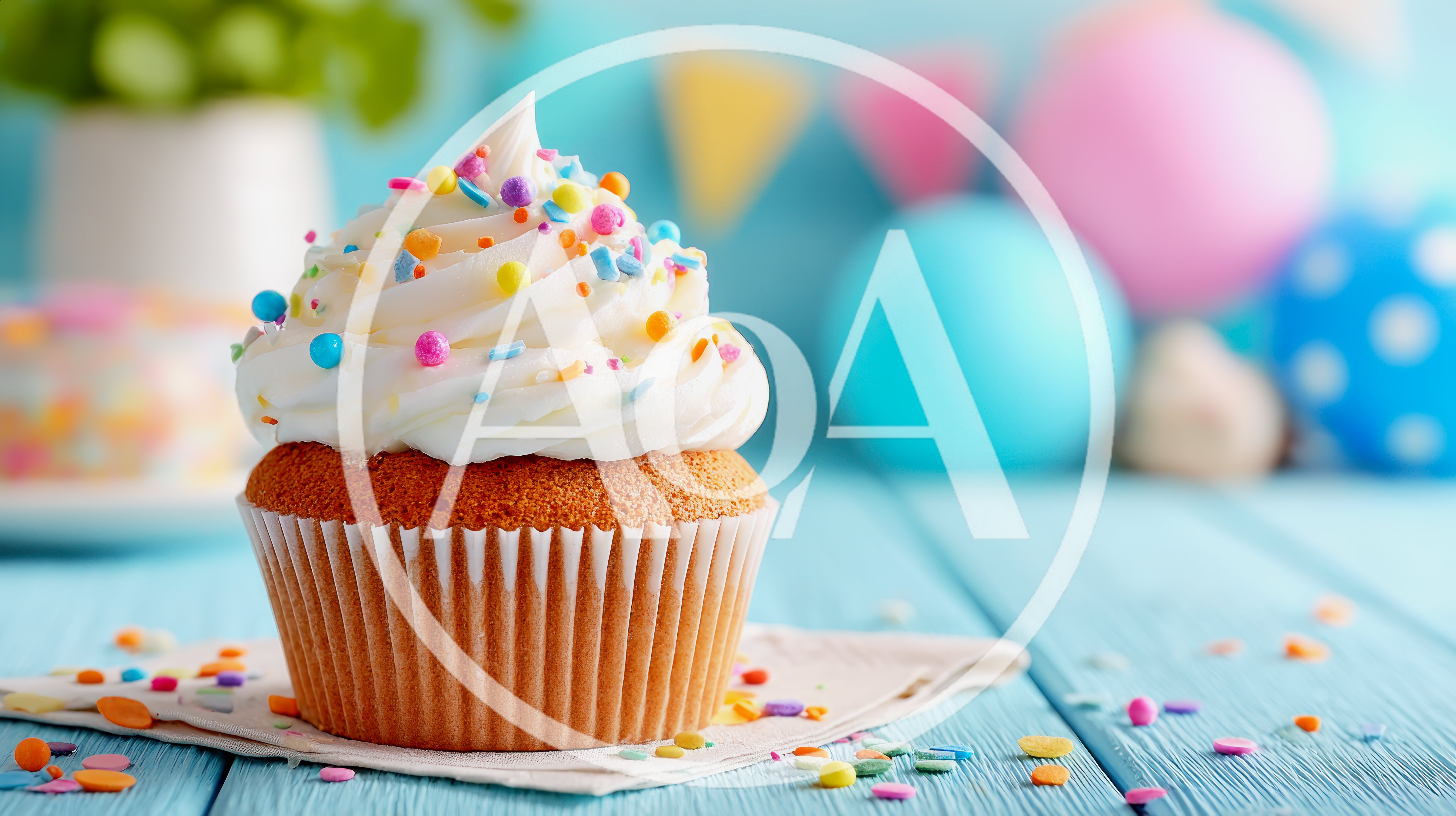 Single Vanilla Cupcake With Sprinkles On Blue Table