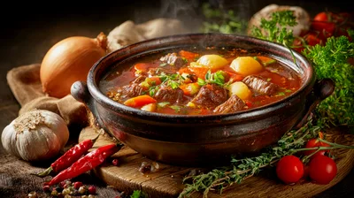 Hearty Beef Stew In A Rustic Clay Pot