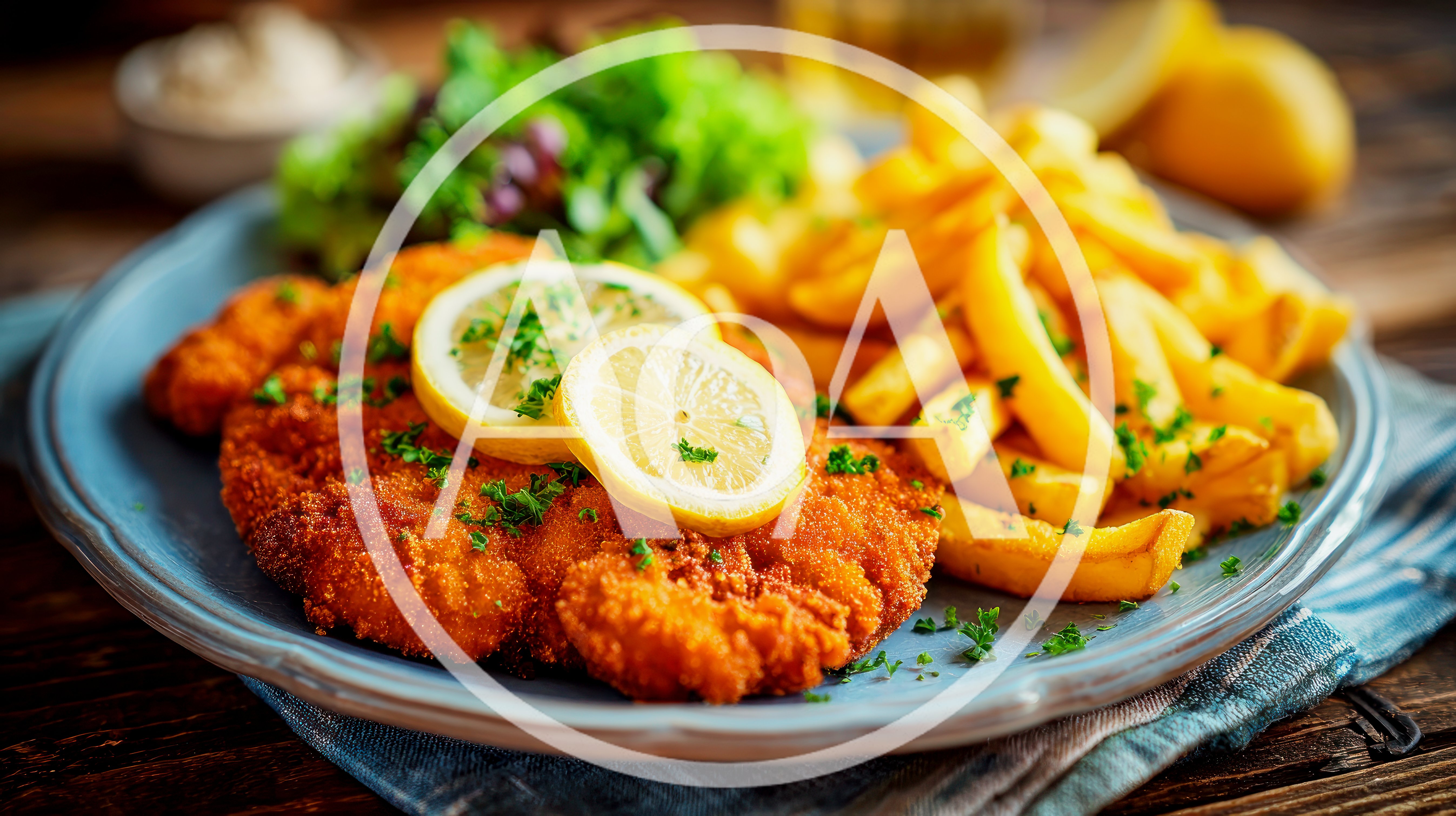 Crispy Breaded Schnitzel With French Fries And Salad