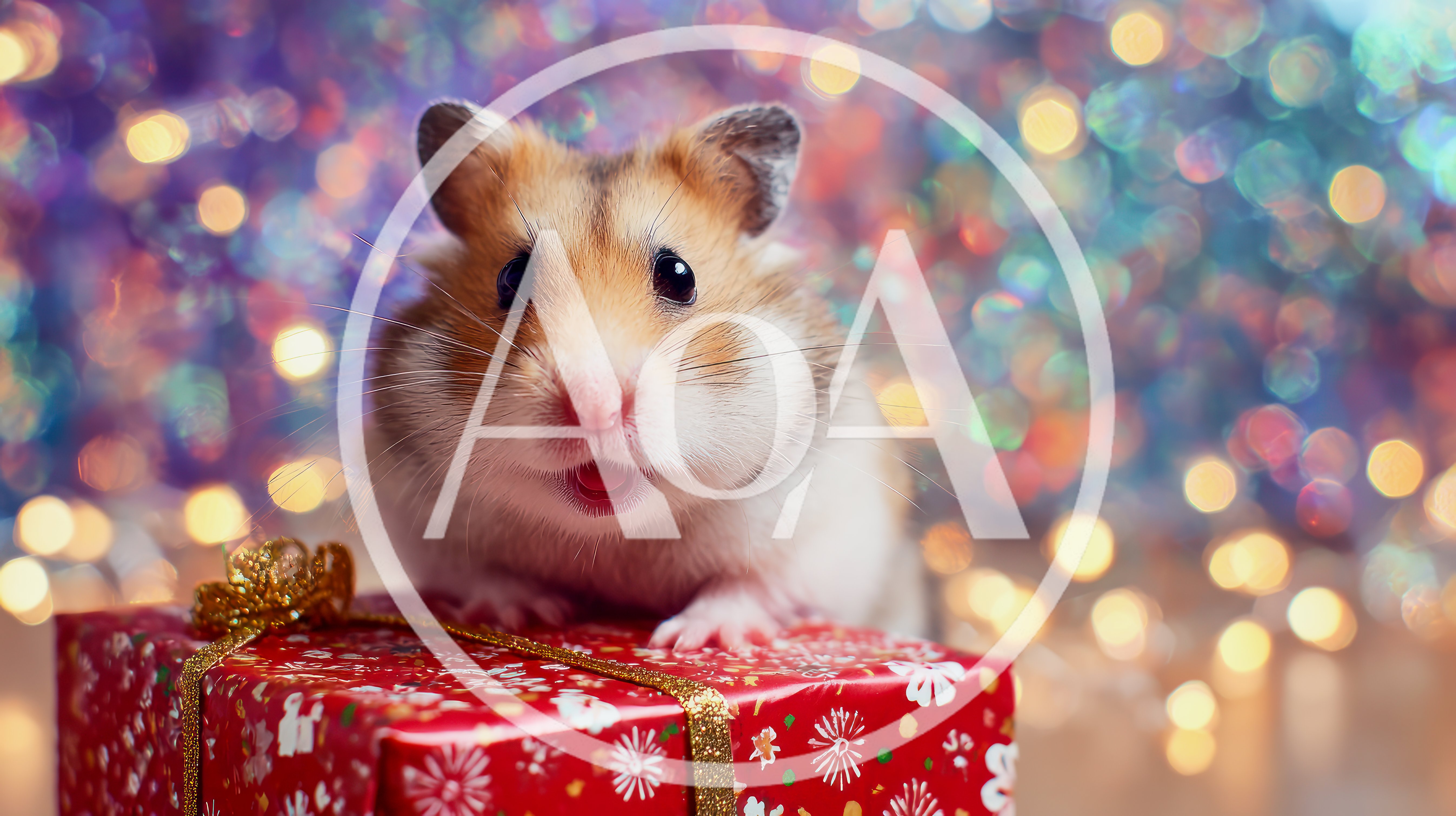 Cute Hamster Sitting On A Red Christmas Gift Box