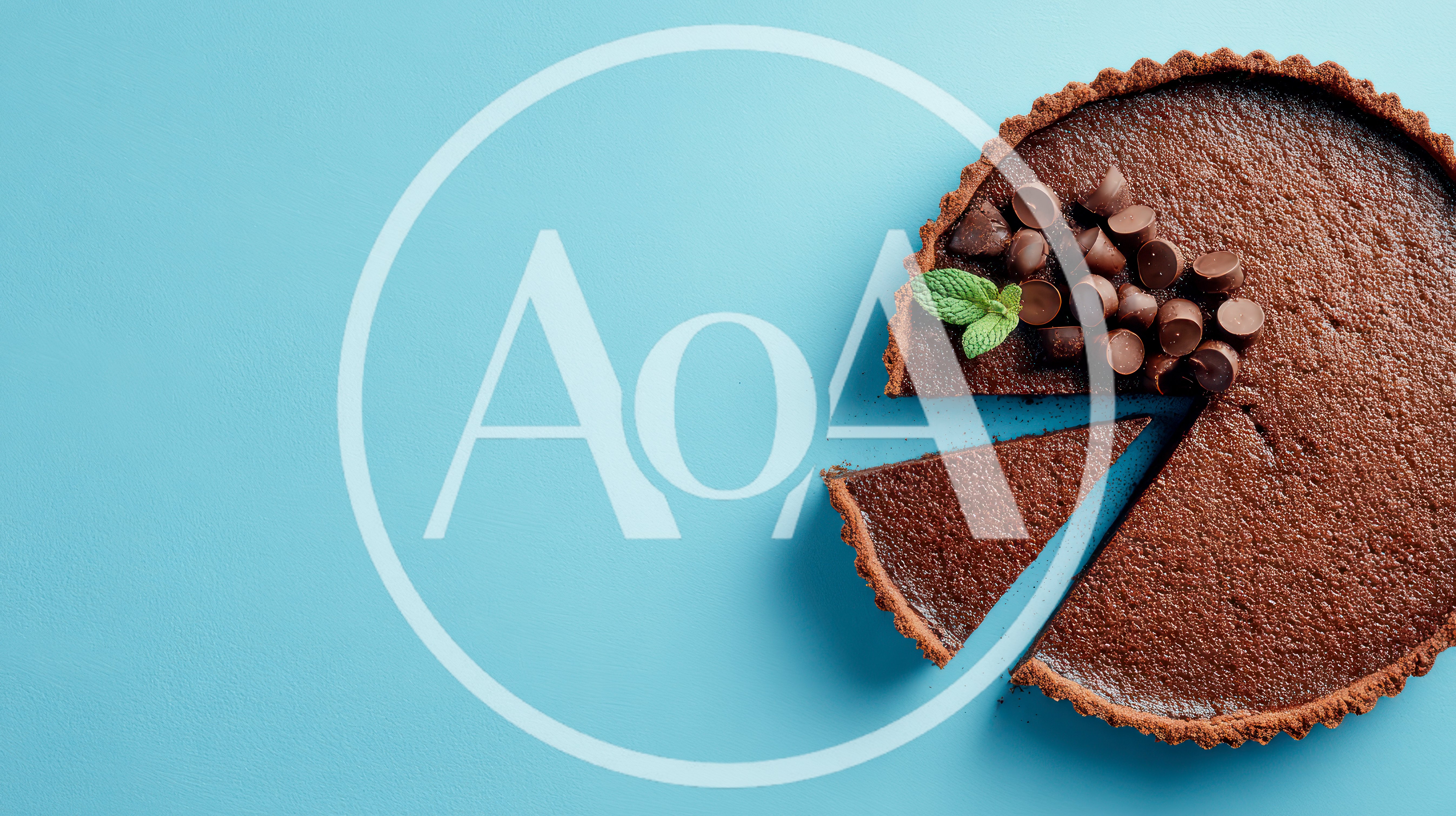 Chocolate Tart With A Slice Removed On Blue Background