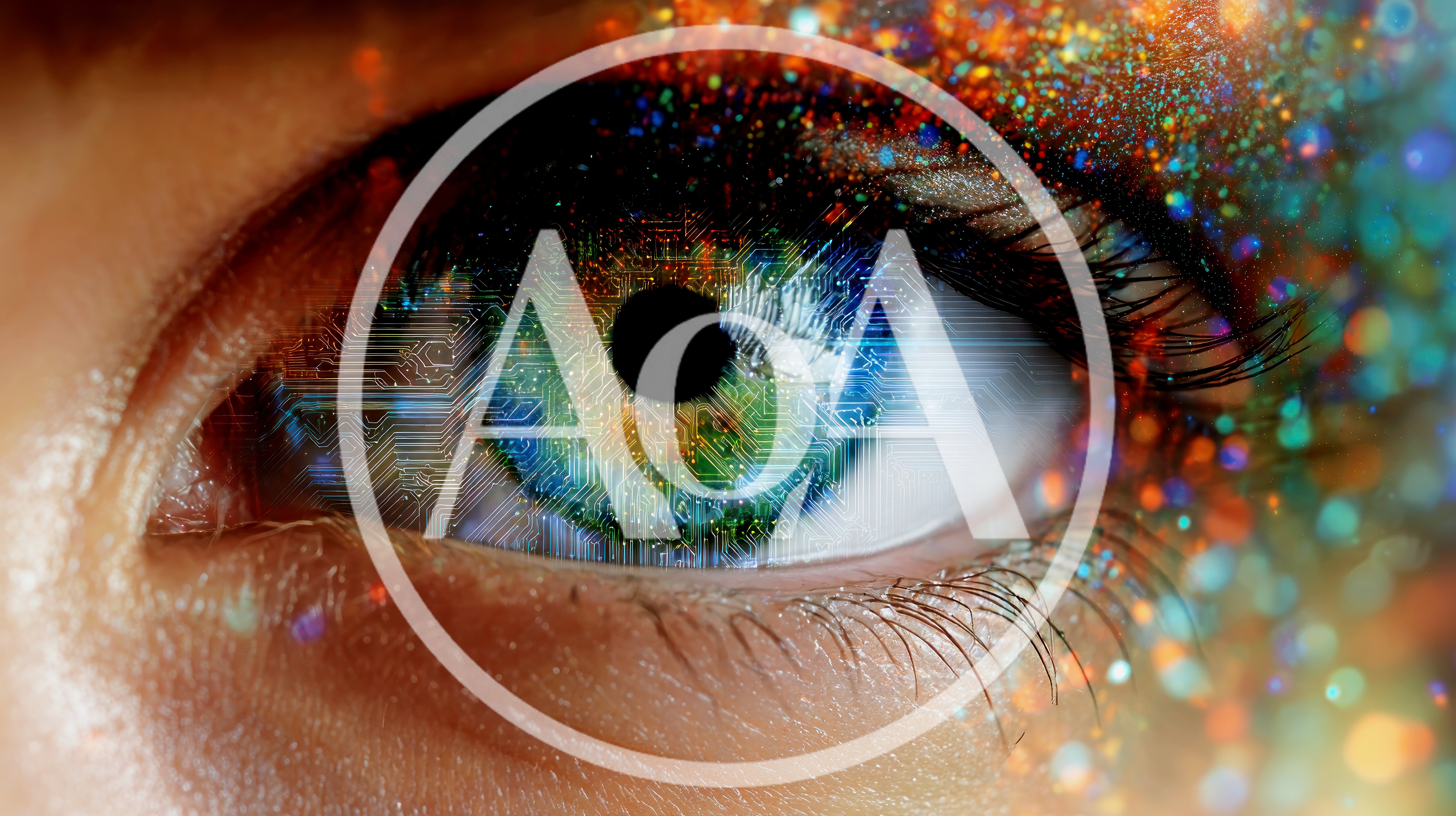 Human Eye With Digital Circuitry Overlay And Glitter