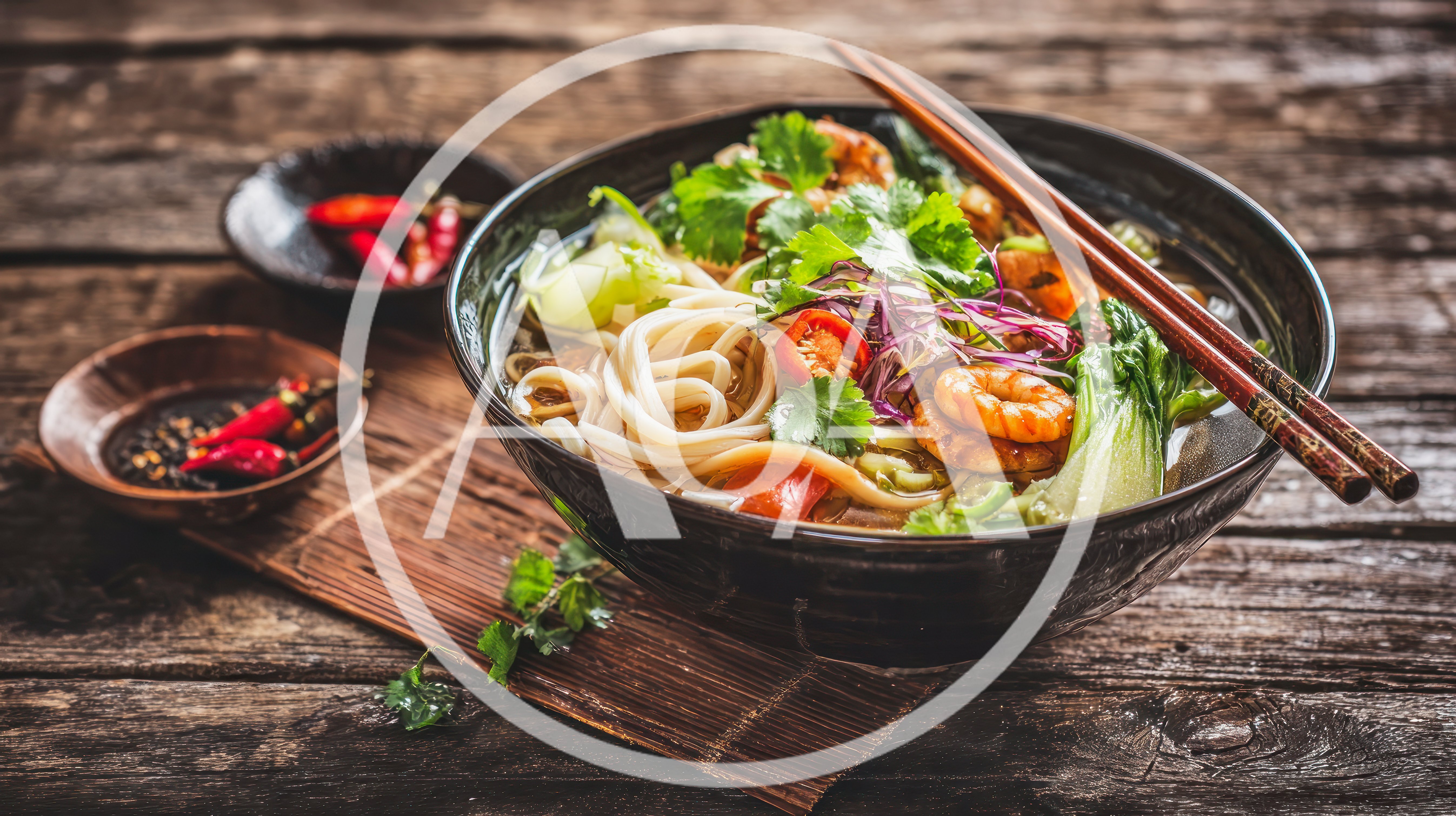 Bowl Of Shrimp Noodle Soup With Chopsticks