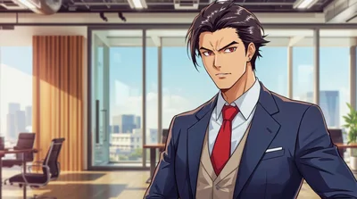 Anime Style Businessman Standing In Modern Office