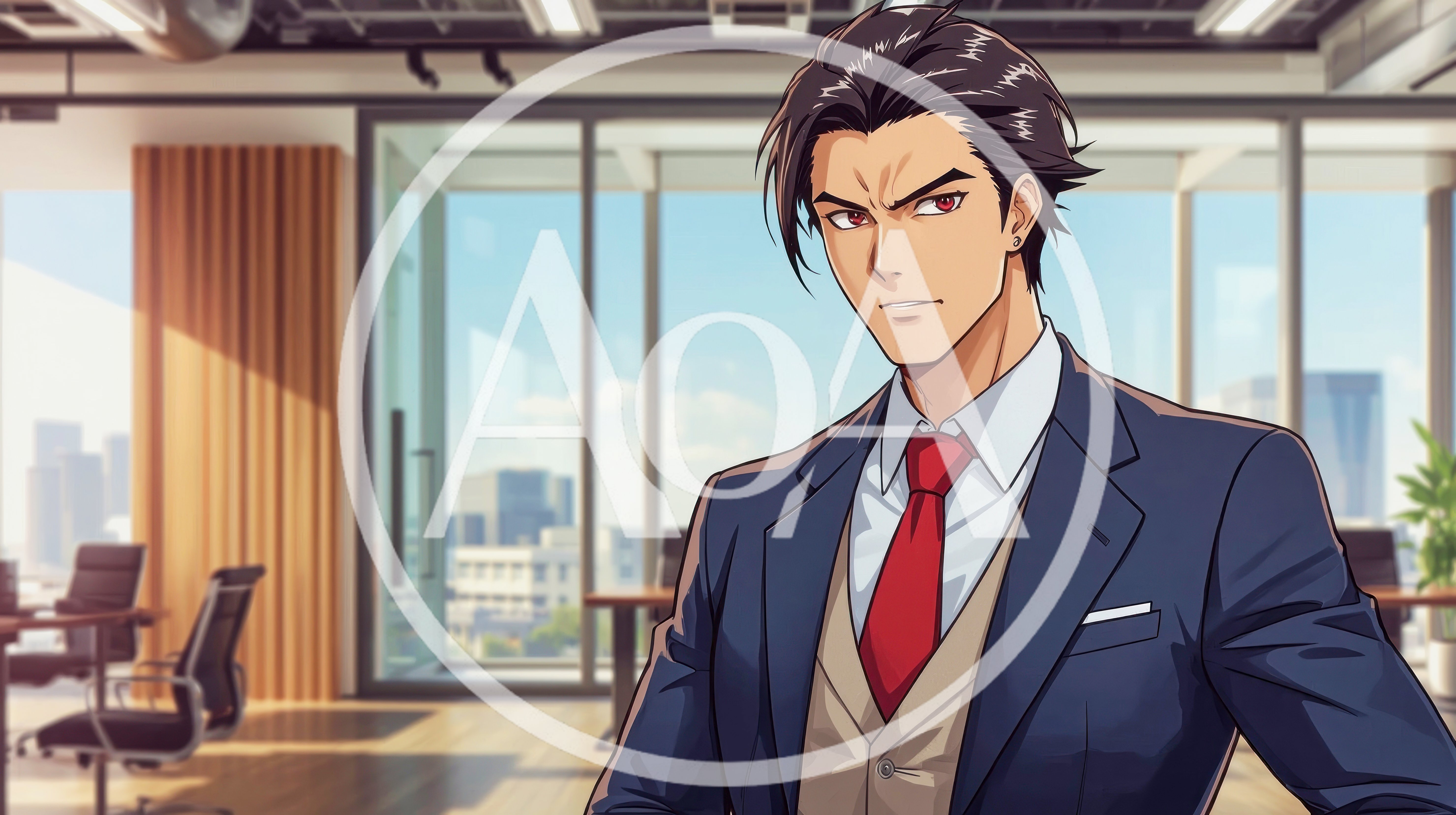 Anime Style Businessman Standing In Modern Office