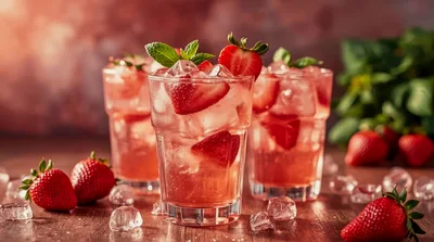 Refreshing Strawberry Cocktails With Ice And Mint