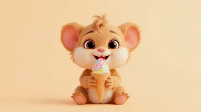 Cute Cartoon Hamster Eating Colorful Soft Serve Ice Cream