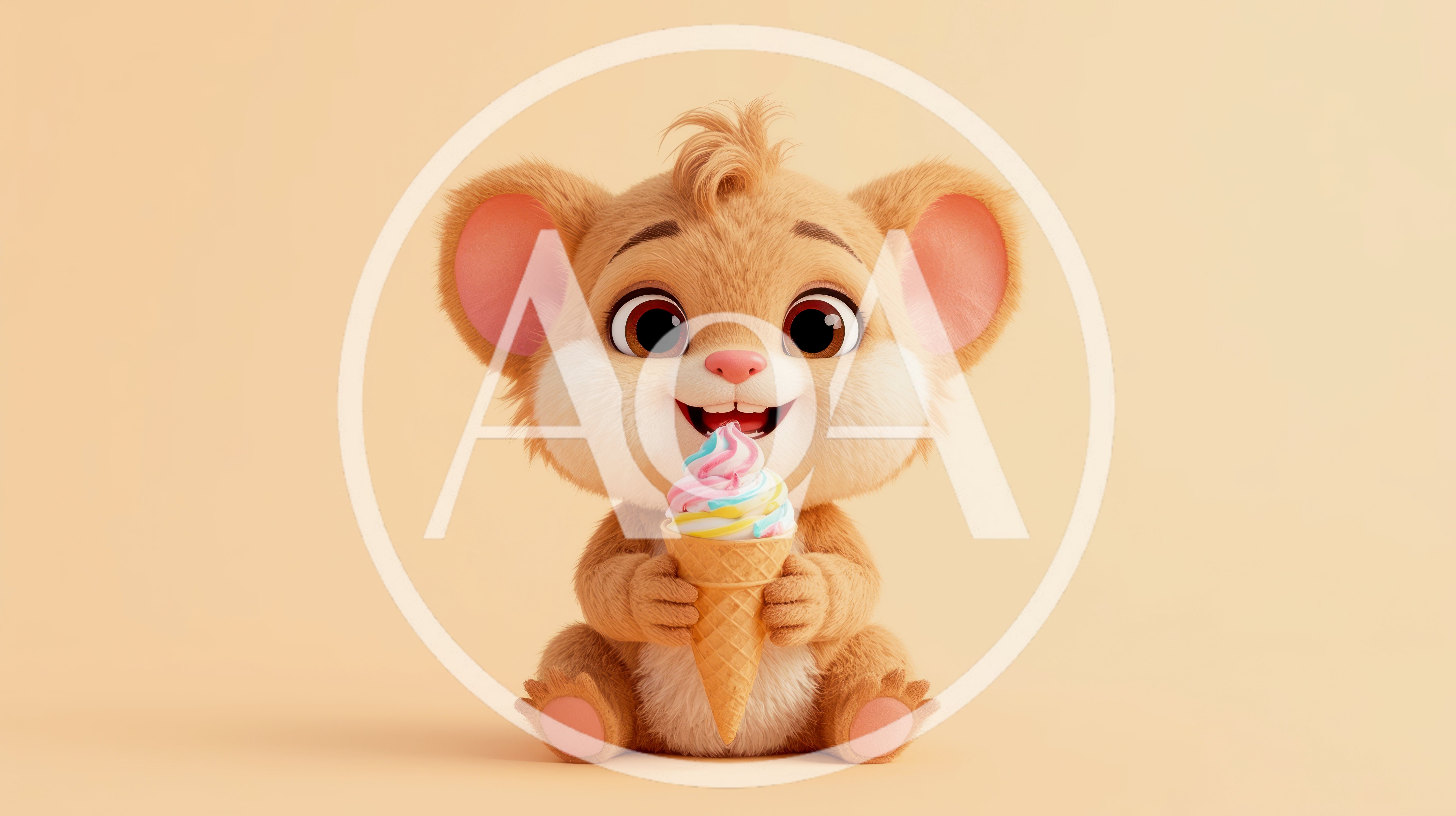 Cute Cartoon Hamster Eating Colorful Soft Serve Ice Cream